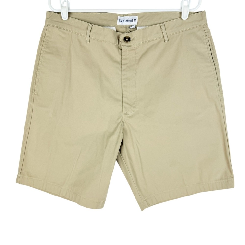 Saddlebred Men's Flat Front Slash Pockets Stretch Khaki Chino Shorts Size 36W